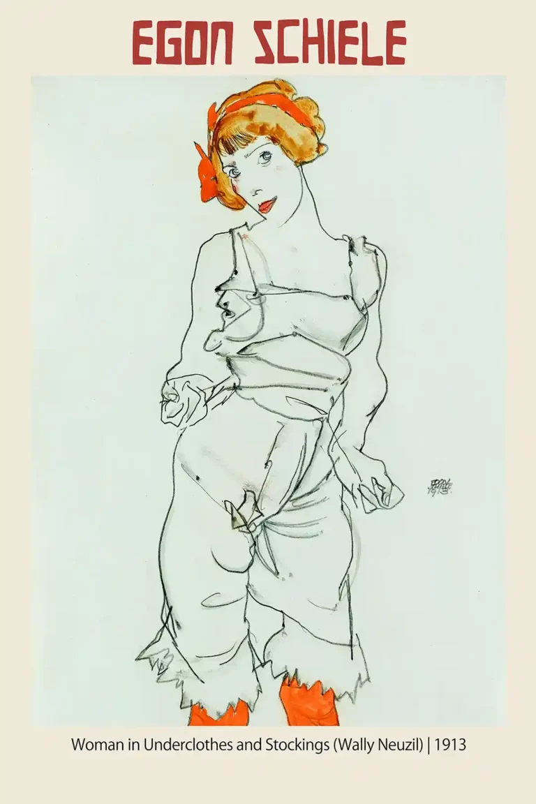 Egon Schiele Woman Underclothes — intimate expressionist portrait of Wally Neuzil featuring raw pencil