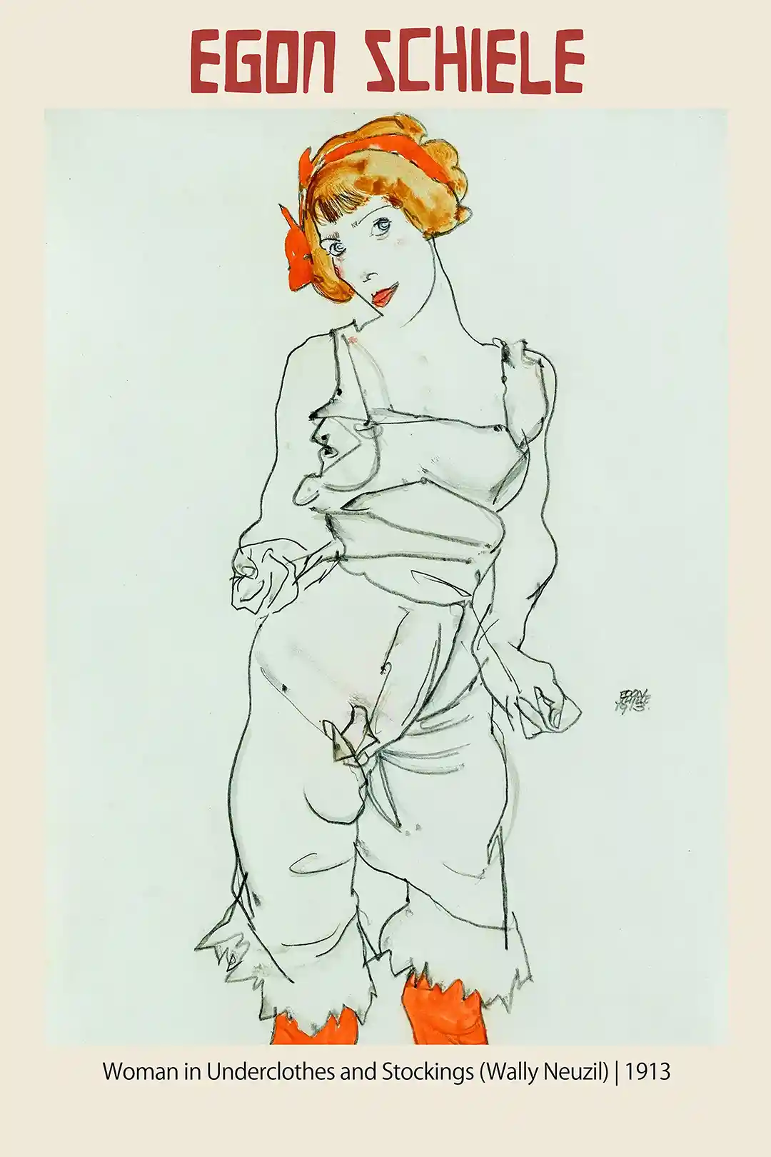 Egon Schiele Poster: "Woman in Underclothes and Stockings (Wally Neuzil)" (1913 Drawing)