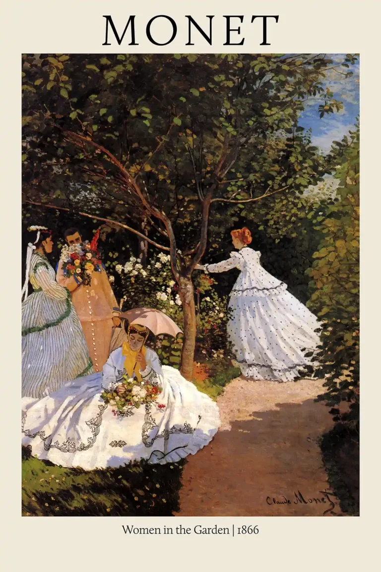 Claude Monet Women Garden — claude Monet’s 1866 painting depicts four figures in voluminous white