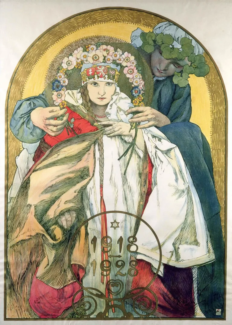 Czechoslovakia 10th Nouveau — this Josef Richard Kriz illustration features a woman in traditional