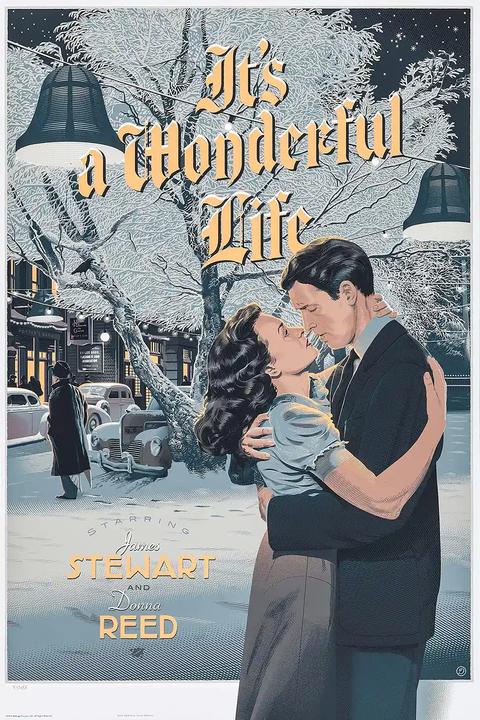 Laurent Durieux It's a Wonderful Life Poster (2014) - George & Mary Embrace in Bedford Falls Art Print