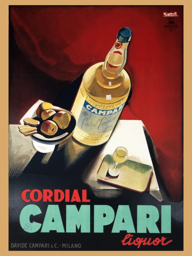 Cordial Campari Deco Marcello Advertising — vibrant Marcello Nizzoli illustration featuring a Cordial Campari