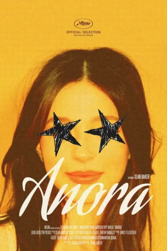 Anora Movie Star Eyes Yellow Aesthetic Indie Film Poster