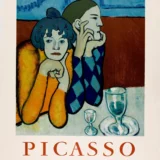 Pablo Picasso, Vintage Art Exhibition Poster, Harlequin & Companion (1954)