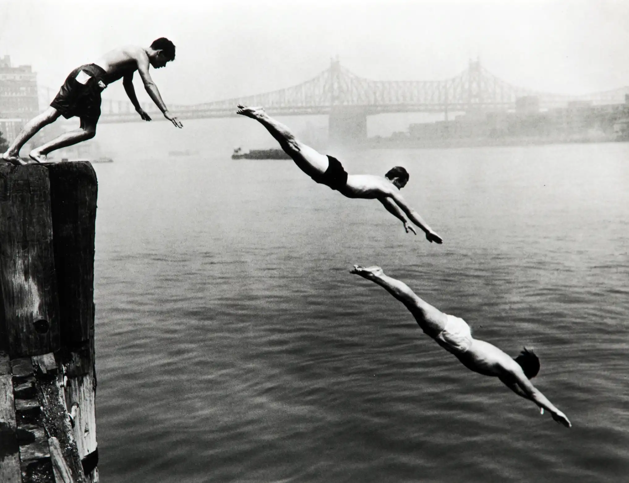 Arthur Leipzig | Art Poster | Black & White Diving Photo, East River NYC