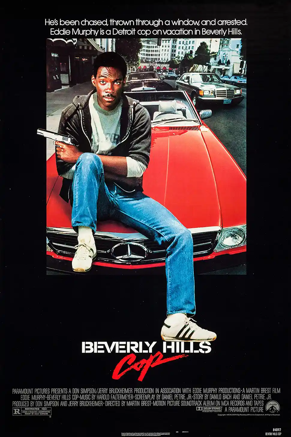 Beverly Hills Cop | Movie Poster | Axel Foley on Red Car Vintage Print