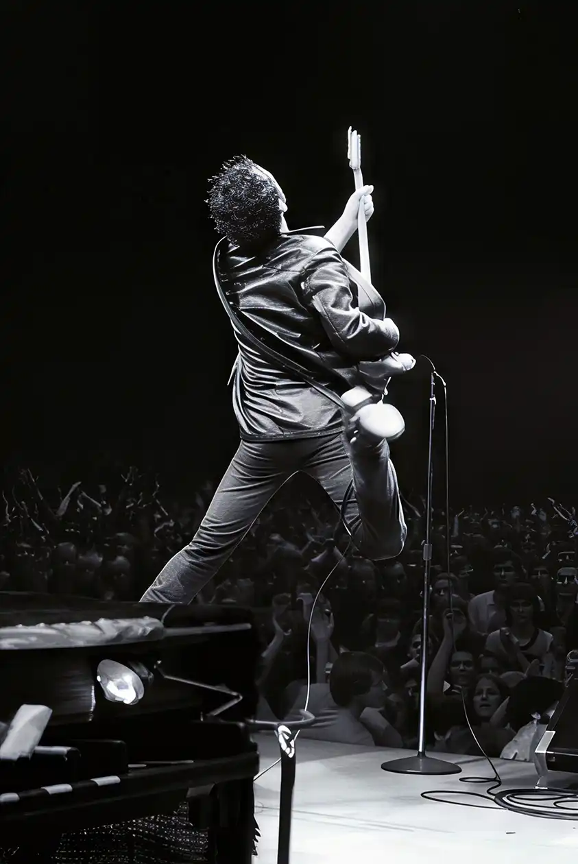 Bruce Springsteen print — vintage iconic black and white wall art, museum-quality rock music photography portrait print