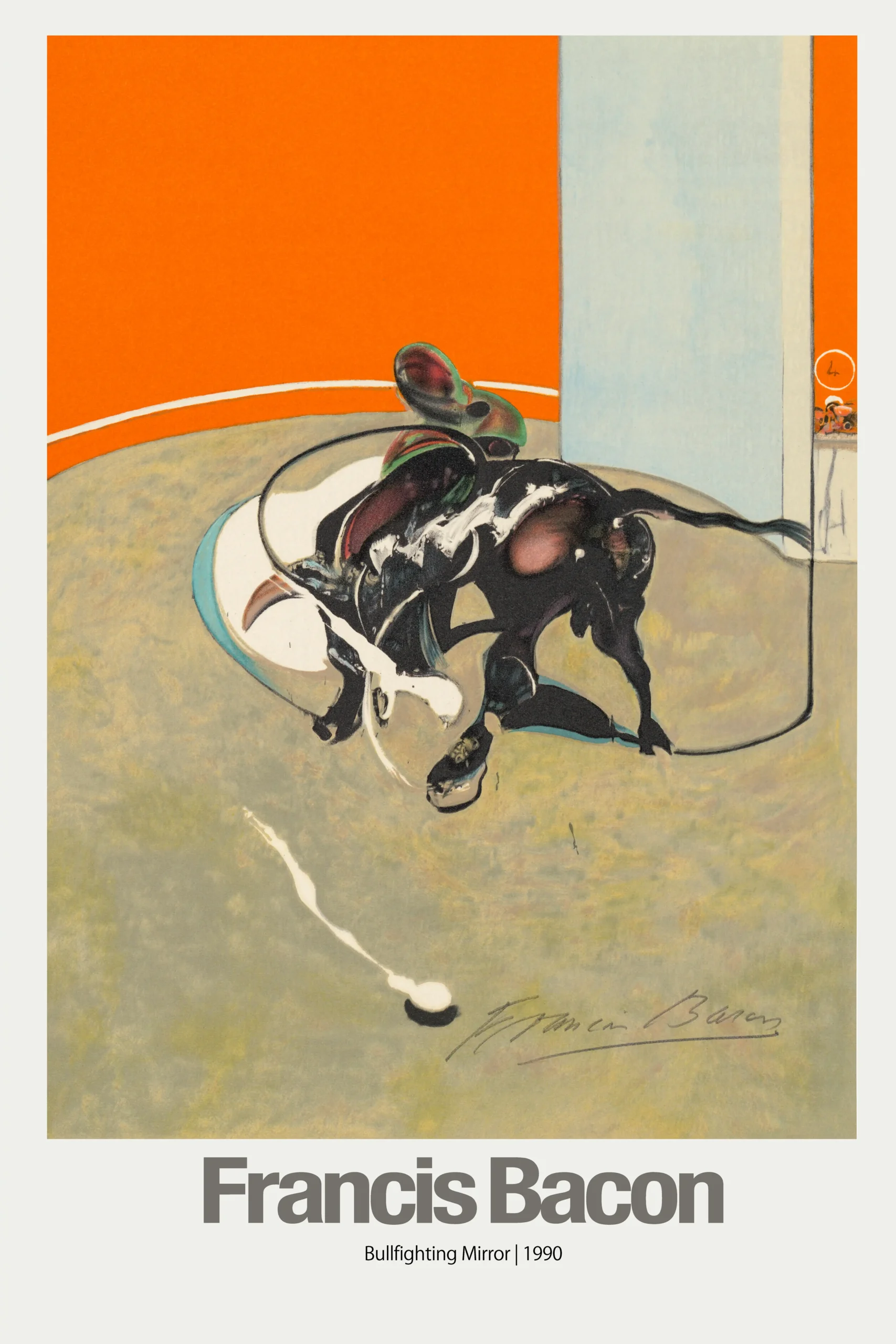 Francis Bacon Bullfighting Mirror | Abstract Art Poster | Bold Orange Decor Print