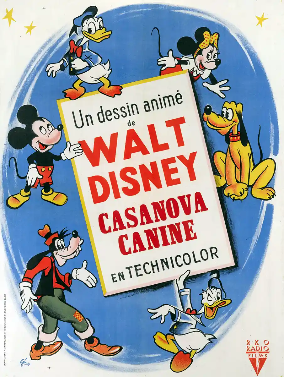 Mickey Mouse & Friends | Vintage Disney Movie Poster | Canine Casanova Art
