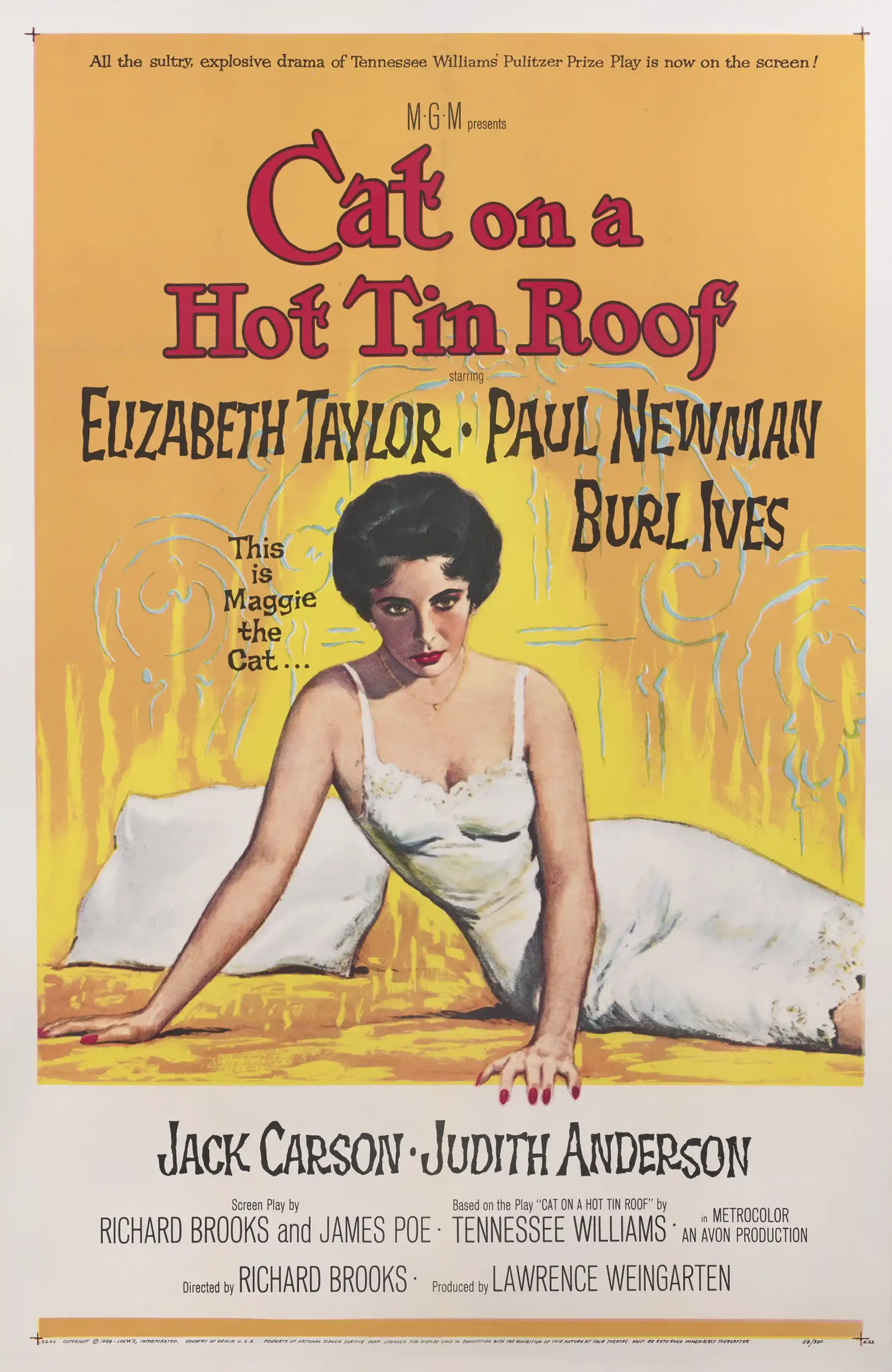 Cat on a Hot Tin Roof | Movie Poster | Elizabeth Taylor Vintage Art Print