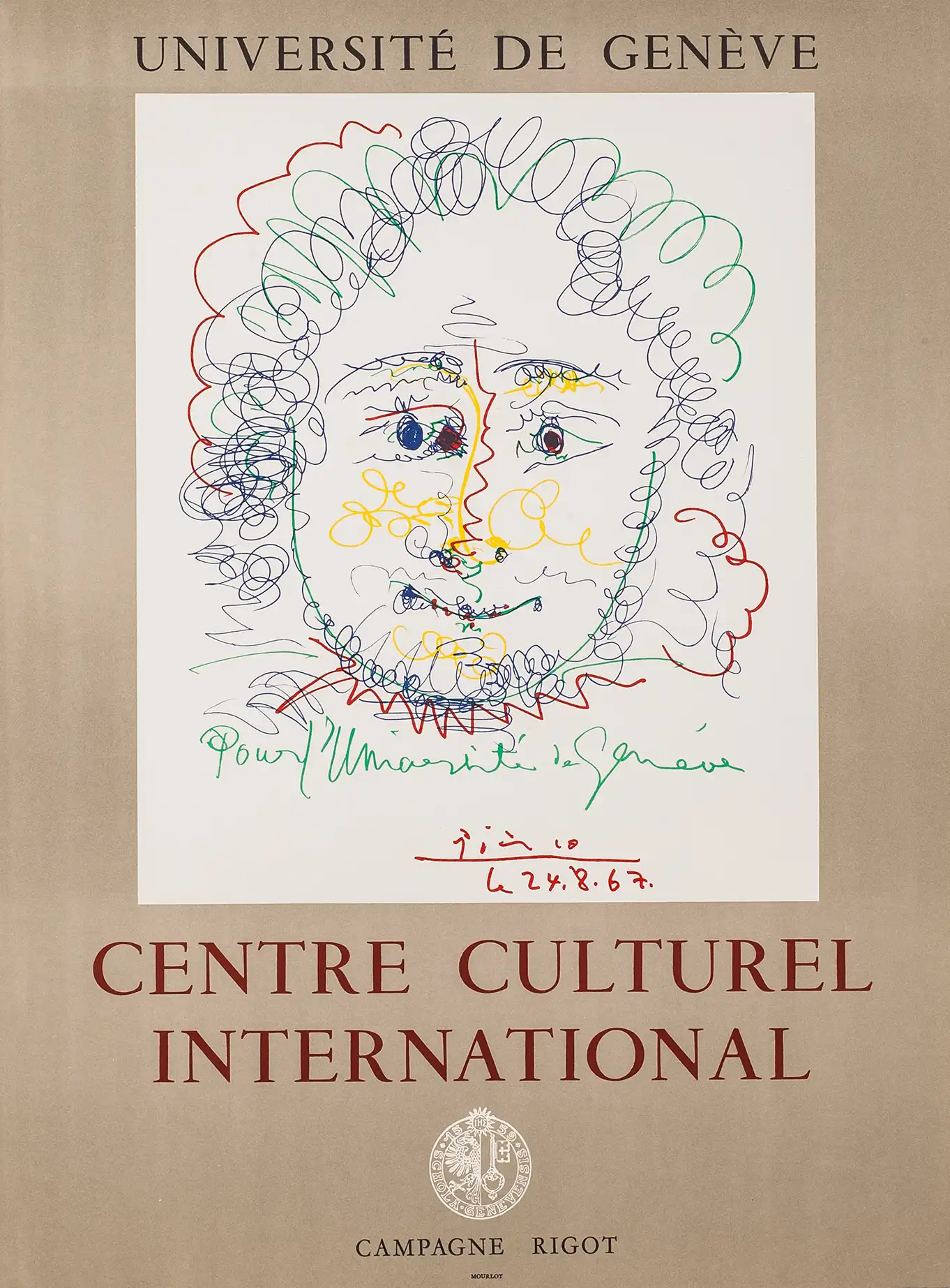 Pablo Picasso Scribble Portrait | Art Exhibition Poster | Vintage Lithograph