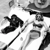 Chimpanzee and Woman Sunbathing Vintage Photography Print