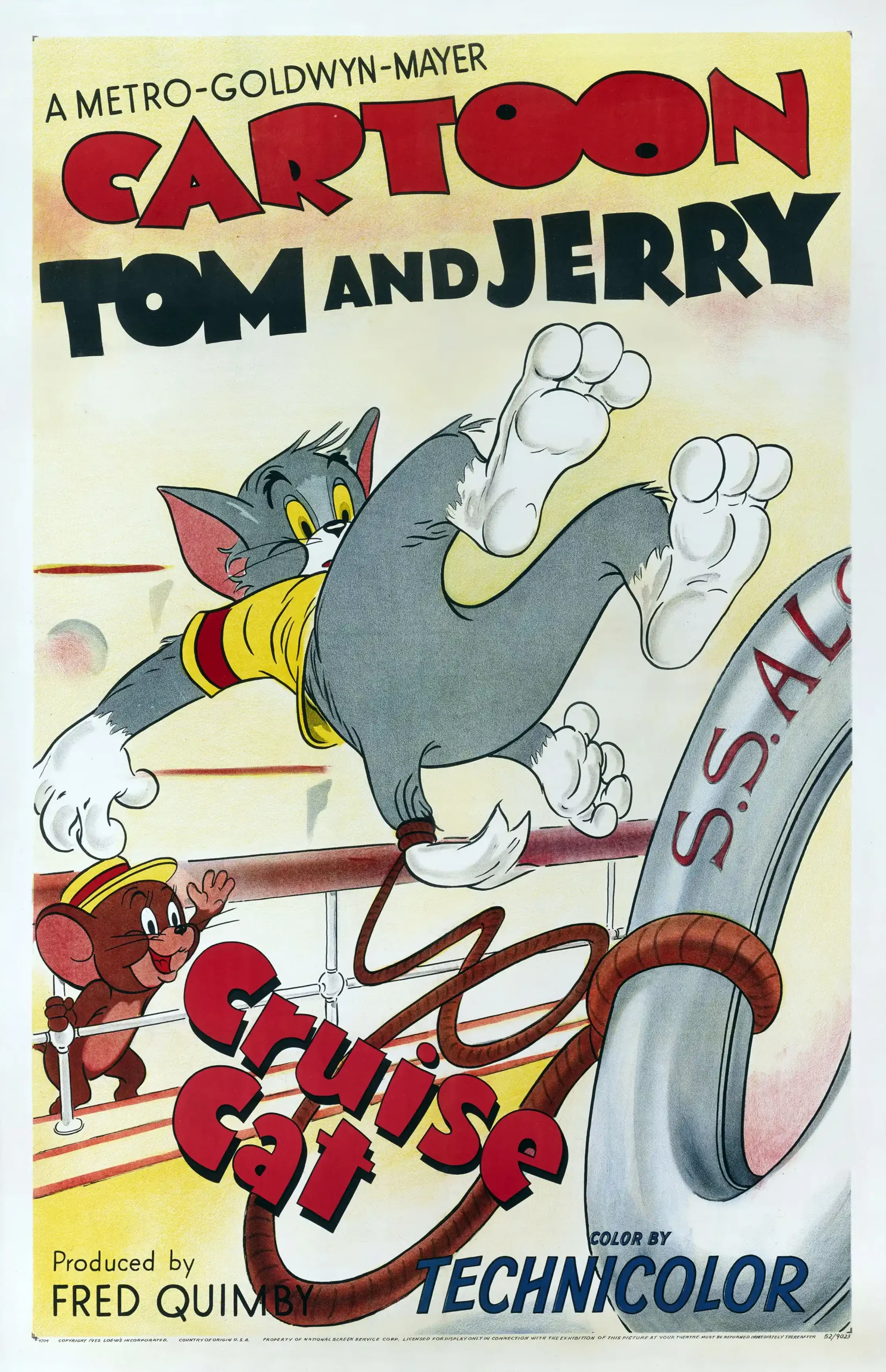 Tom and Jerry Cruise Cat | Vintage Cartoon Movie Poster | 1952 Ship Scene Print