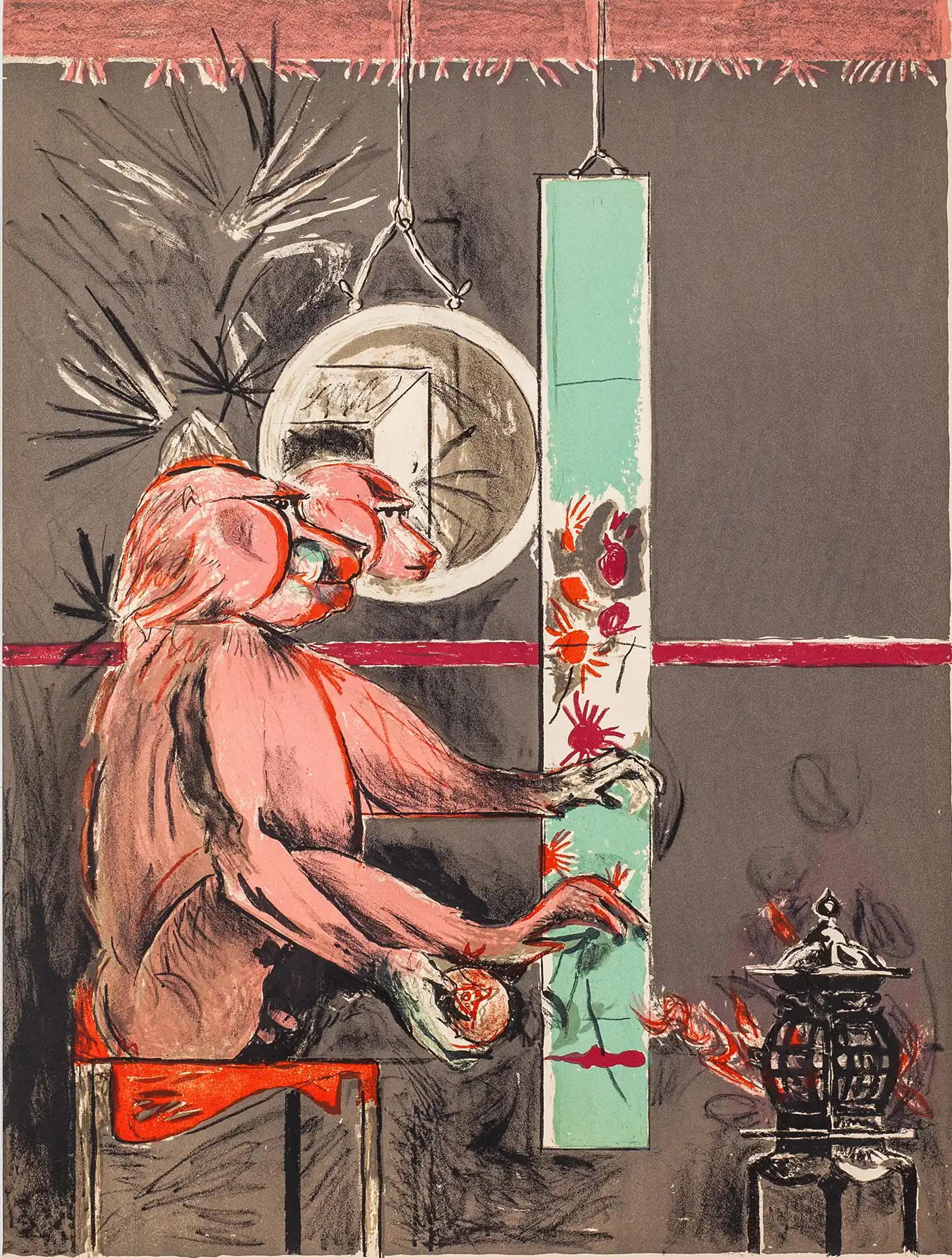 Cynocephalus by Graham Sutherland | Abstract Art Poster | Pink Baboon Figure