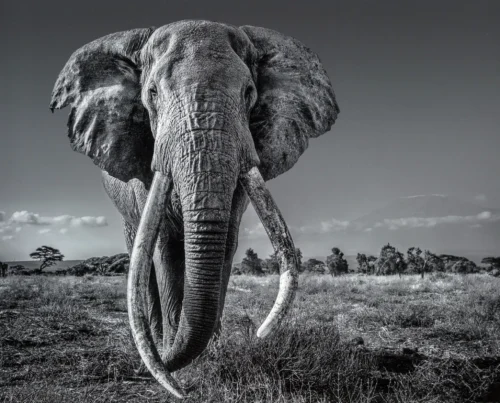 African Elephant Tusker Black and White Photography Print
