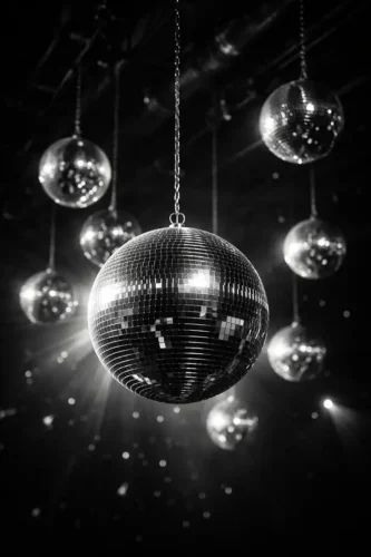 Disco Shining Ball 70s Black and White Vintage Photography Print