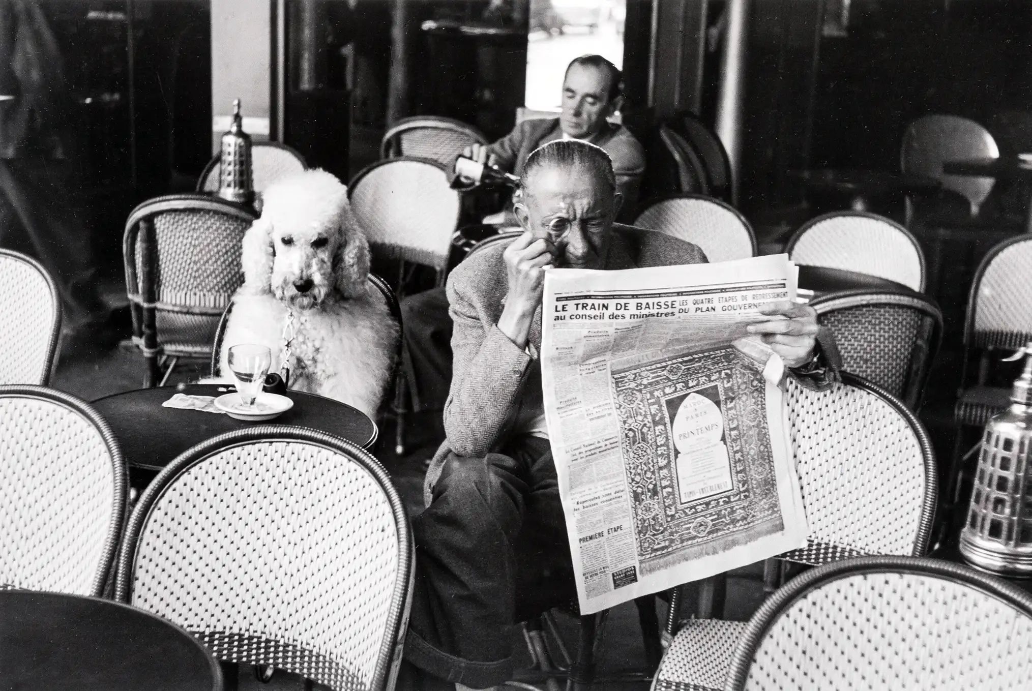 Édouard Boubat: Man & Poodle, Paris | Classic Art Poster | Vintage BW Cafe Scene