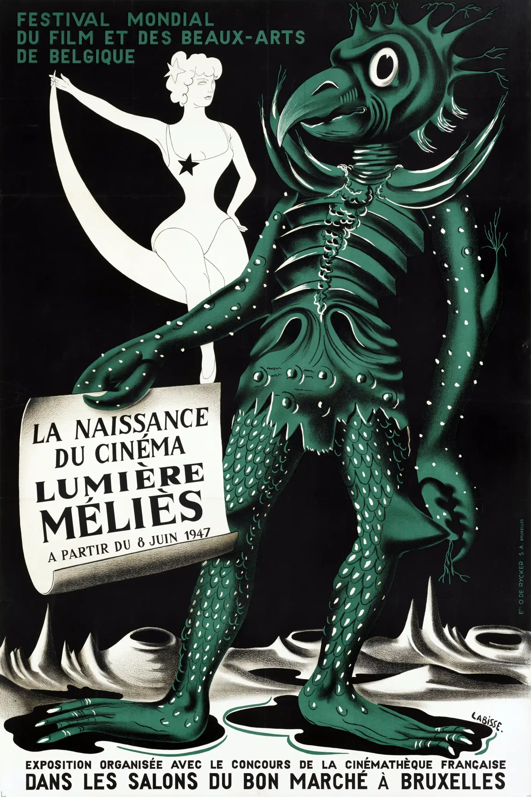 Félix Labisse 1947 Film Festival | Surreal Art Poster | Green Monster & Art Deco Muse