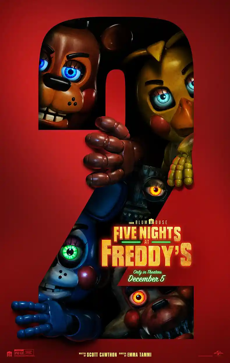 Five Nights at Freddy's 2 | Movie Poster | Red '2' Animatronics Wall Art