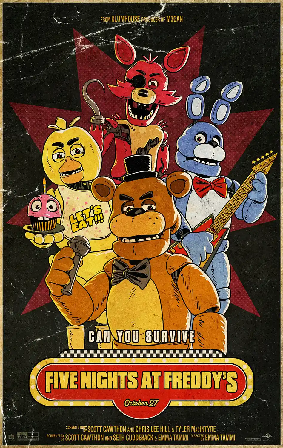 FNAF Movie Poster 2023 | Freddy, Foxy, Bonnie, Chica Retro Art