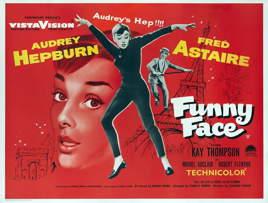 Funny Face | Movie Poster | Audrey Hepburn Vintage Red Wall Art Print