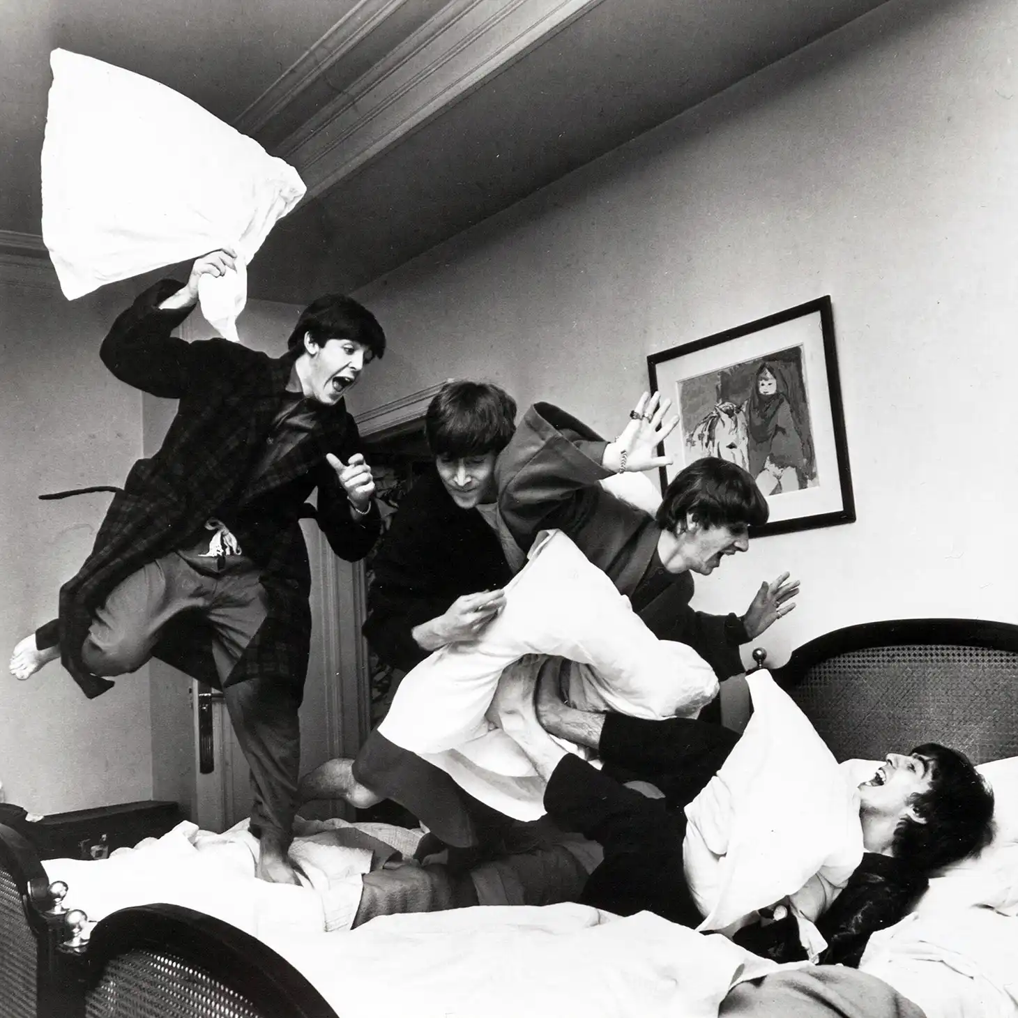 The Beatles | Music Poster | Iconic 1964 Pillow Fight Photo