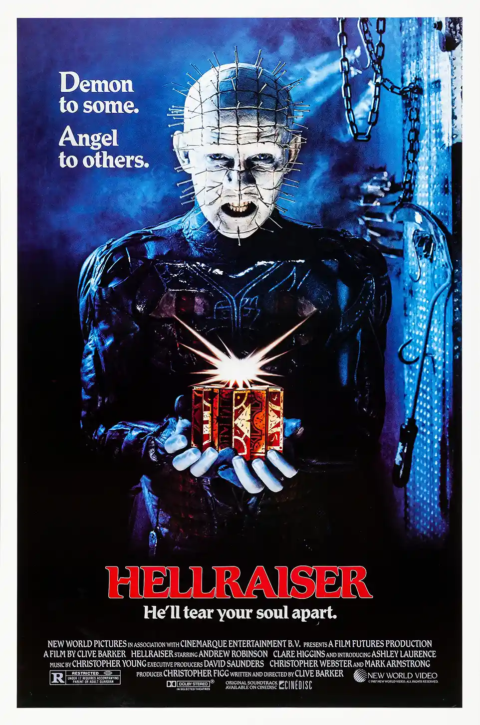 Hellraiser (1987) | Classic Horror Movie Poster | Pinhead & Puzzle Box Art