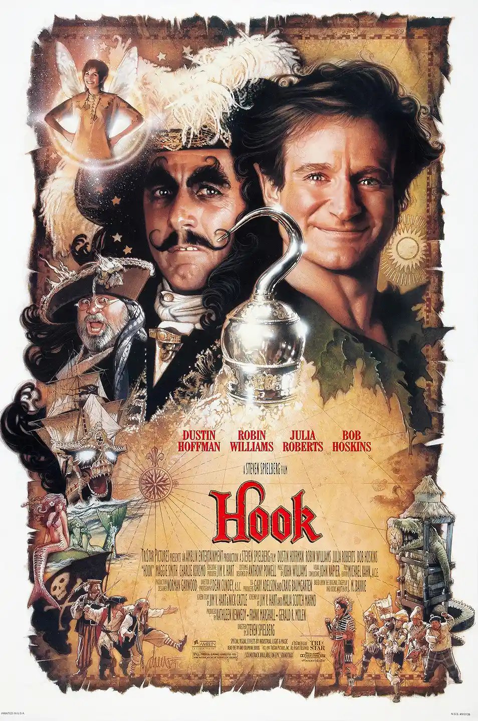 Hook 1991 | Classic Movie Poster | Robin Williams & Dustin Hoffman Art