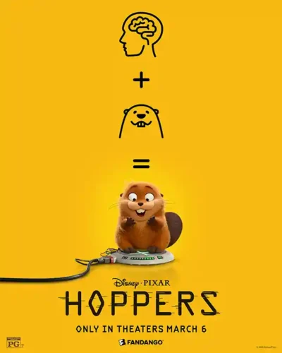 Hoppers Disney Pixar Beaver Minimalist Yellow Movie Poster