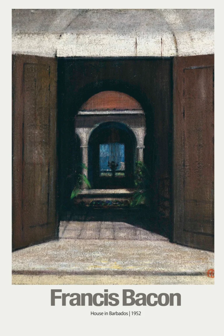 Francis Bacon Abstract Art poster featuring the architectural view of a house interior in Barbados with deep archways and stark lighting contrast.