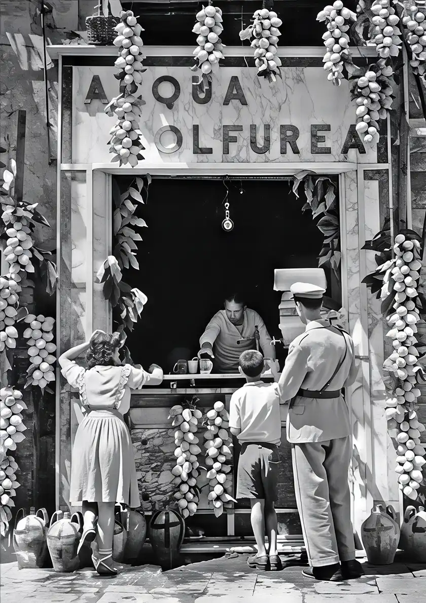 Italian lemonade seller print — vintage black and white street photography wall art