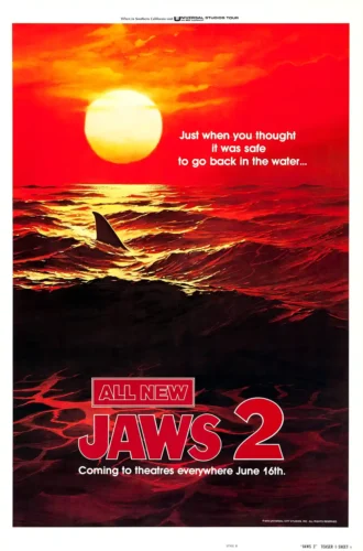Jaws 2 Fiery Sunset Shark Fin 1978 Vintage Movie Poster