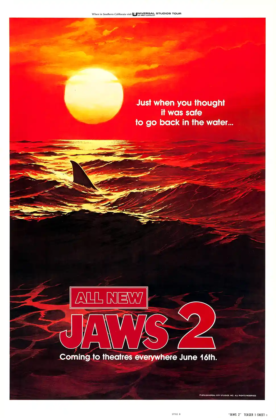Jaws 2 | Movie Poster | Fiery Sunset Shark Fin Wall Art Print