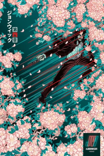 John Wick Chapter 4 Neo-Noir Floral Illustration Movie Poster