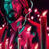 John Wick Chapter 4 Neon Cyan and Red Candle Movie Poster