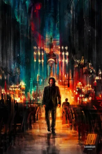 John Wick Chapter 4 Cathedral Neon Impressionist Movie Poster