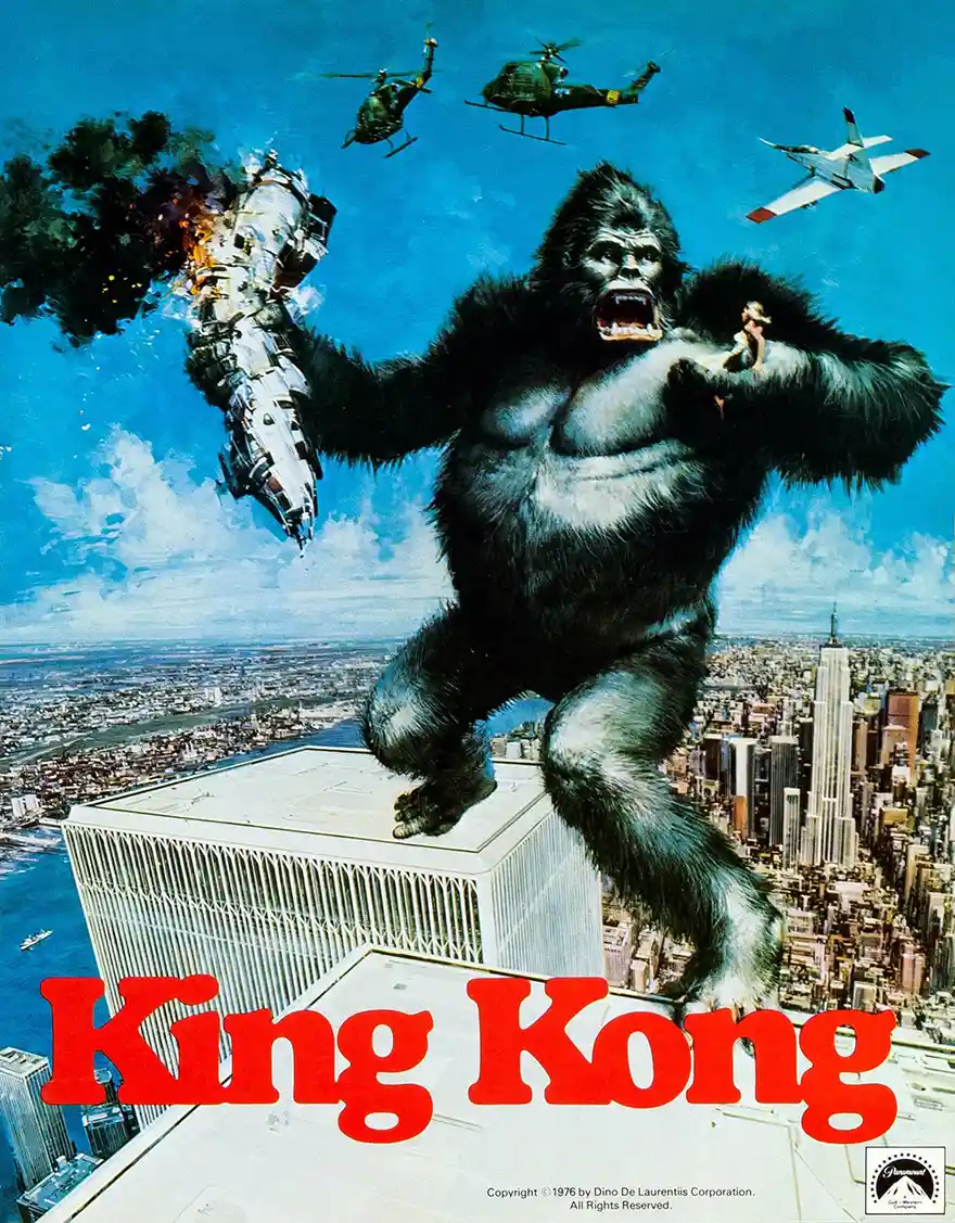 King Kong 1976 | Movie Poster | Iconic WTC Battle Scene Film Print