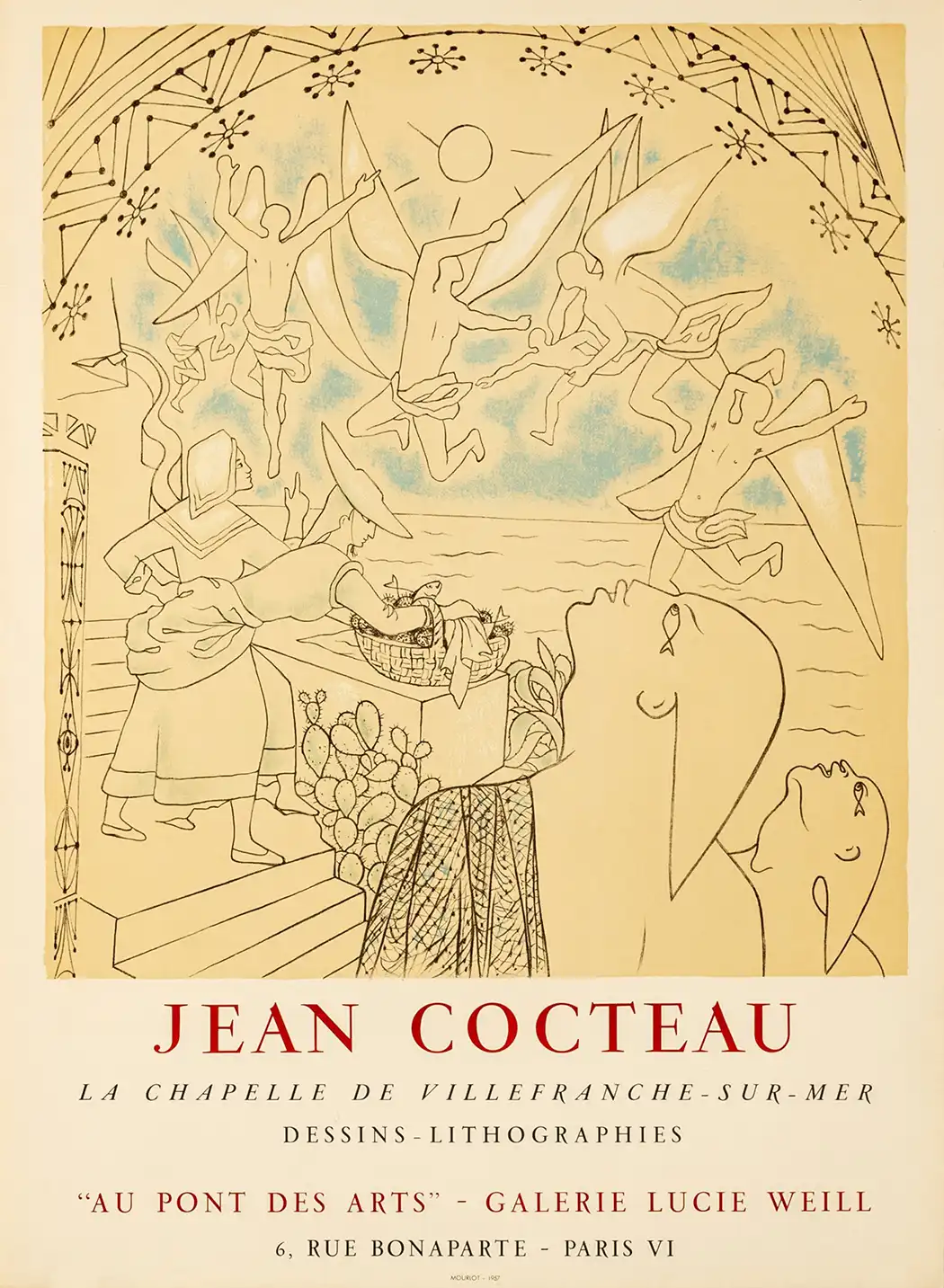 Jean Cocteau | Vintage Art Poster | Villefranche Chapel Angels 1957