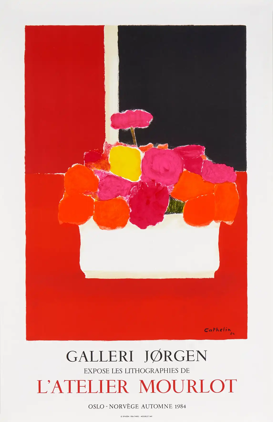 Bernard Cathelin Art Poster | Vibrant Red Floral Abstract Still Life Print