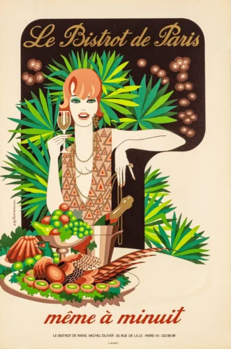 Le Bistrot de Paris, Vintage Art Poster, 70s Glamour Retro