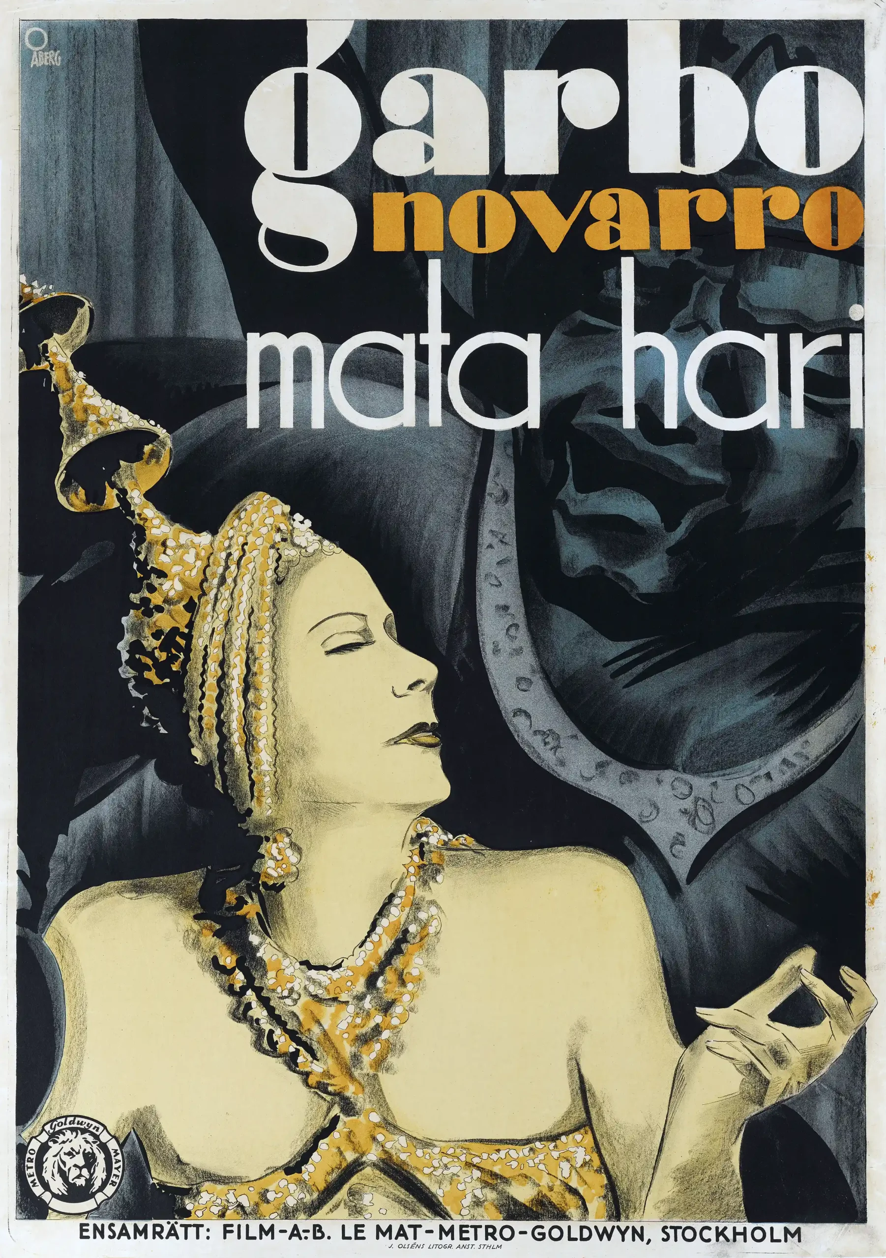 Mata Hari ft. Greta Garbo | Vintage Movie Poster | Swedish Art Deco Print