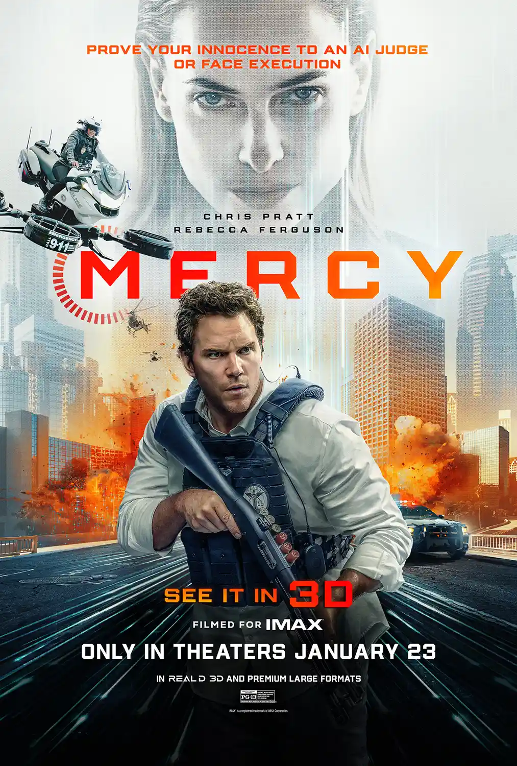 Mercy (2026) Movie Poster | Chris Pratt Sci-Fi Action Wall Art Print
