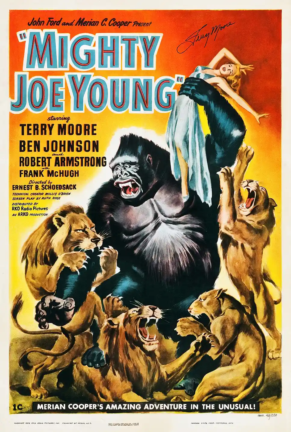 Mighty Joe Young | Vintage Movie Poster | Giant Gorilla vs Lions Art Print