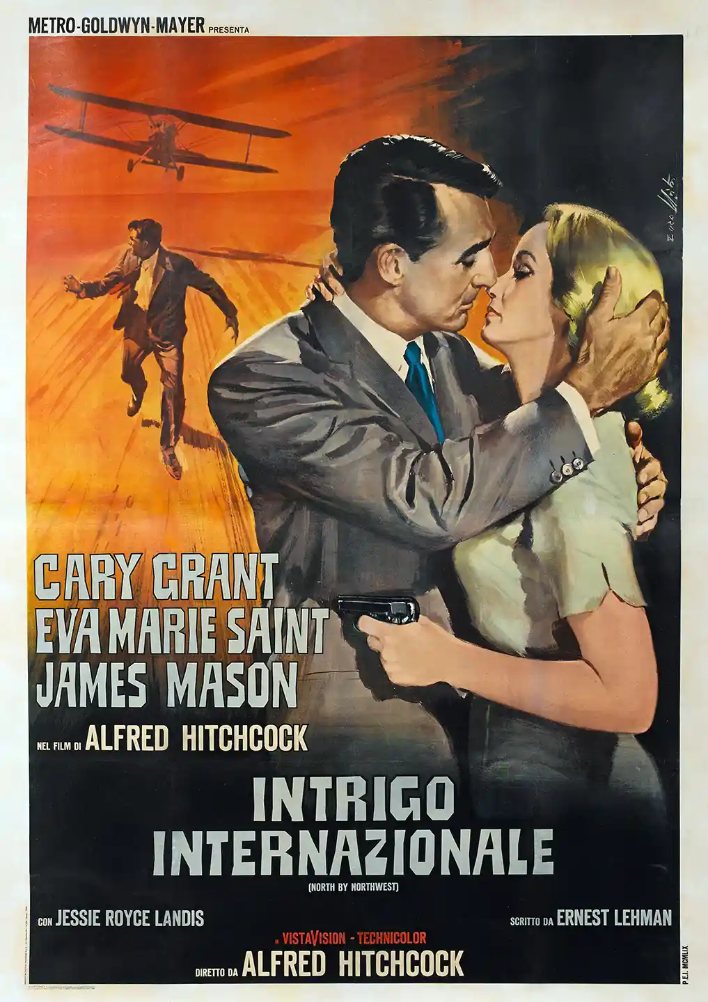 North by Northwest | Movie Poster | Vintage Cary Grant Kiss Illustration