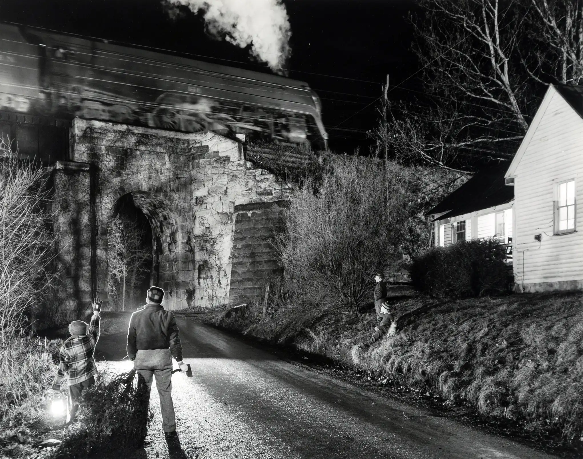 O. Winston Link | Art Photography Poster | Train Passing Stone Bridge Night