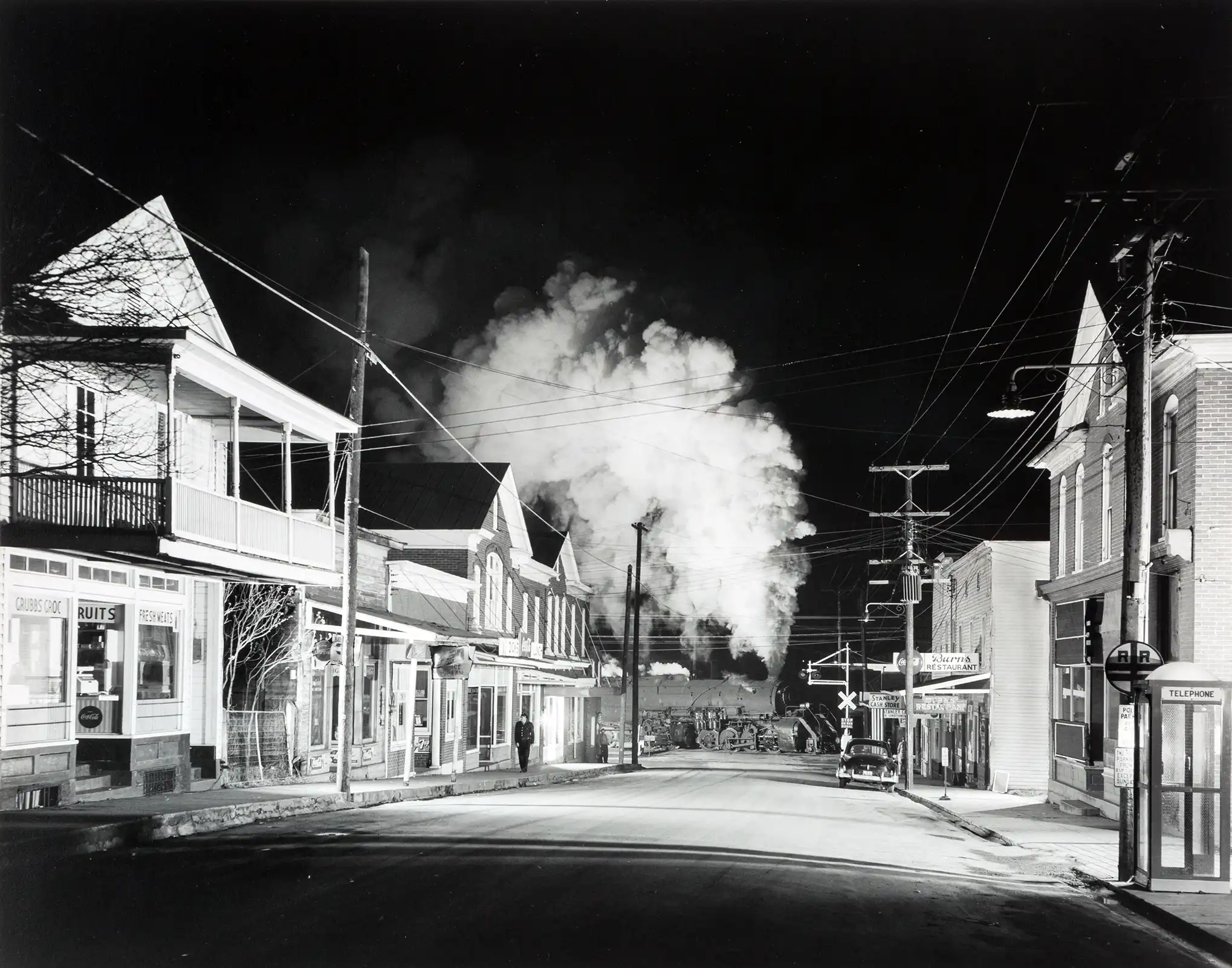 O. Winston Link print — Ghost Town Stanley Virginia 1957, railroad photography art black and white night photo