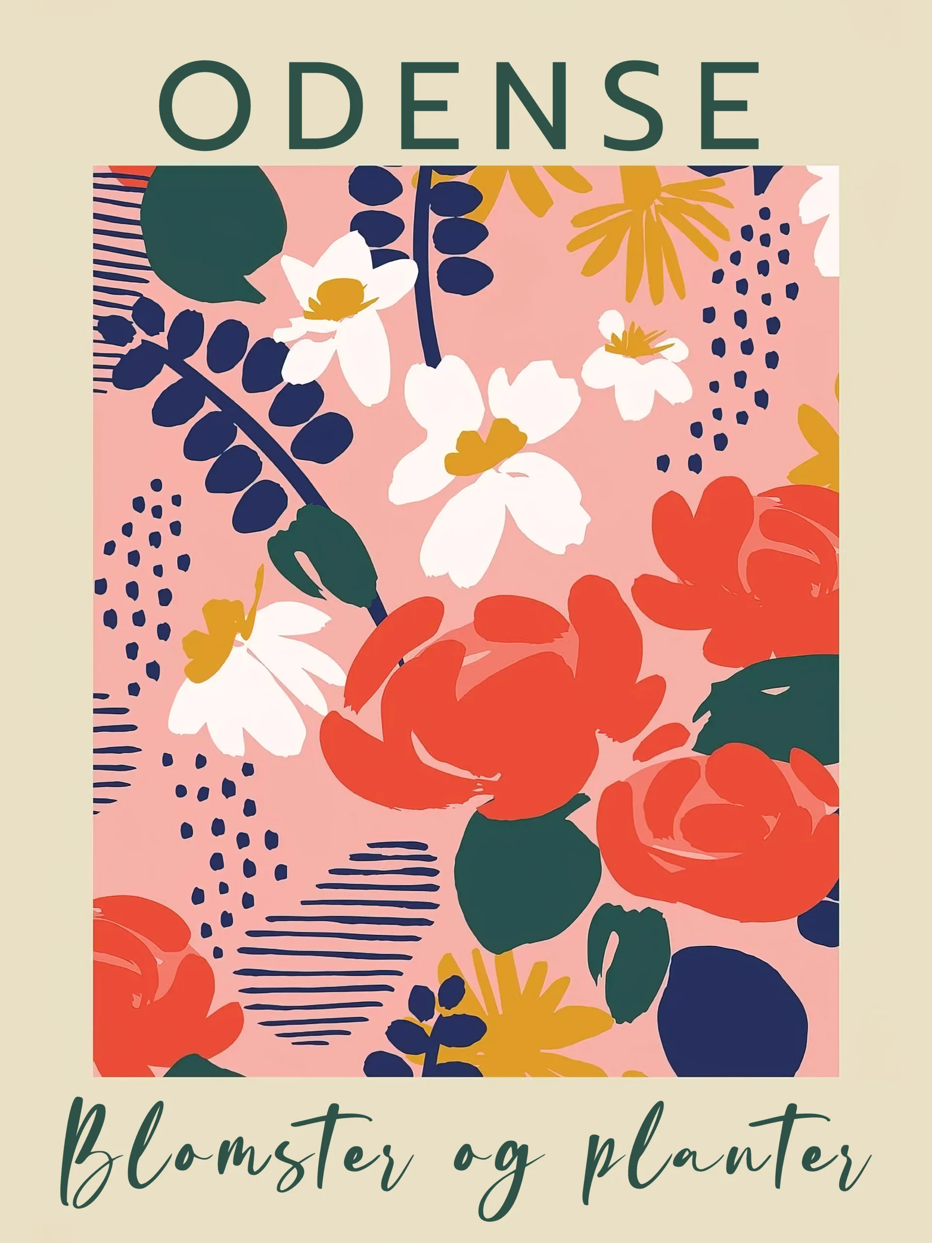 Odense Abstract Floral Art | Botanical Poster | Retro Pink Print