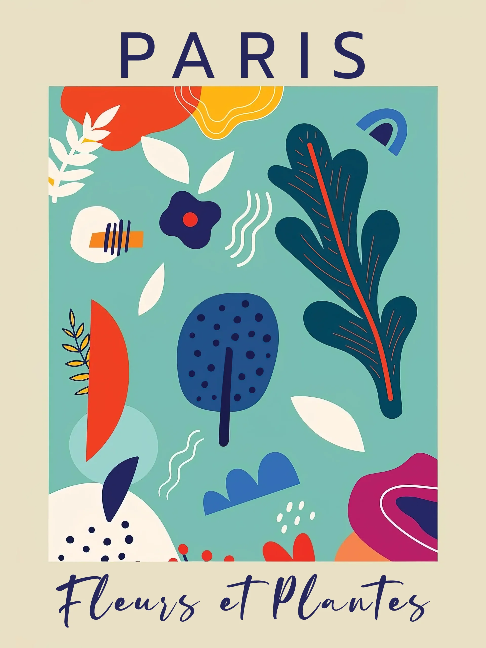 Paris Fleurs et Plantes Poster | Abstract Botanical Wall Art | Mid-Century Style