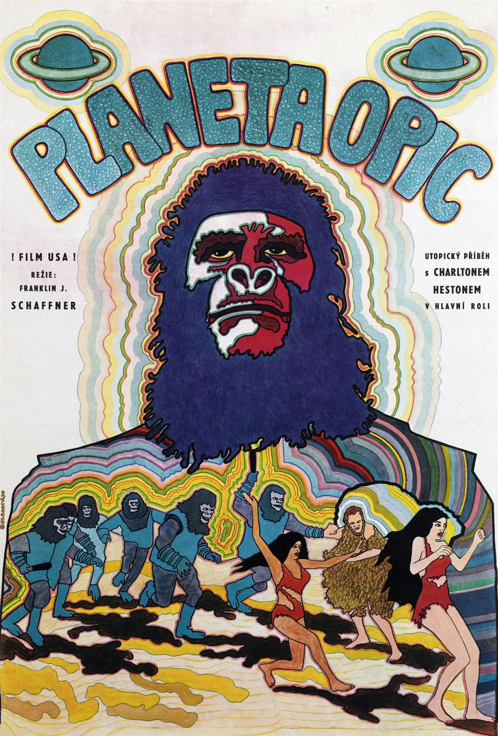 Planet of the Apes | Movie Poster | Rare 1968 Czech Psychedelic Art Print