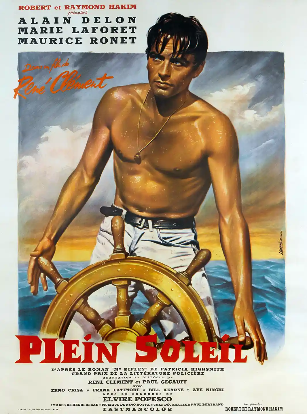 Plein Soleil | Movie Poster | Alain Delon & Ship Wheel Vintage Art